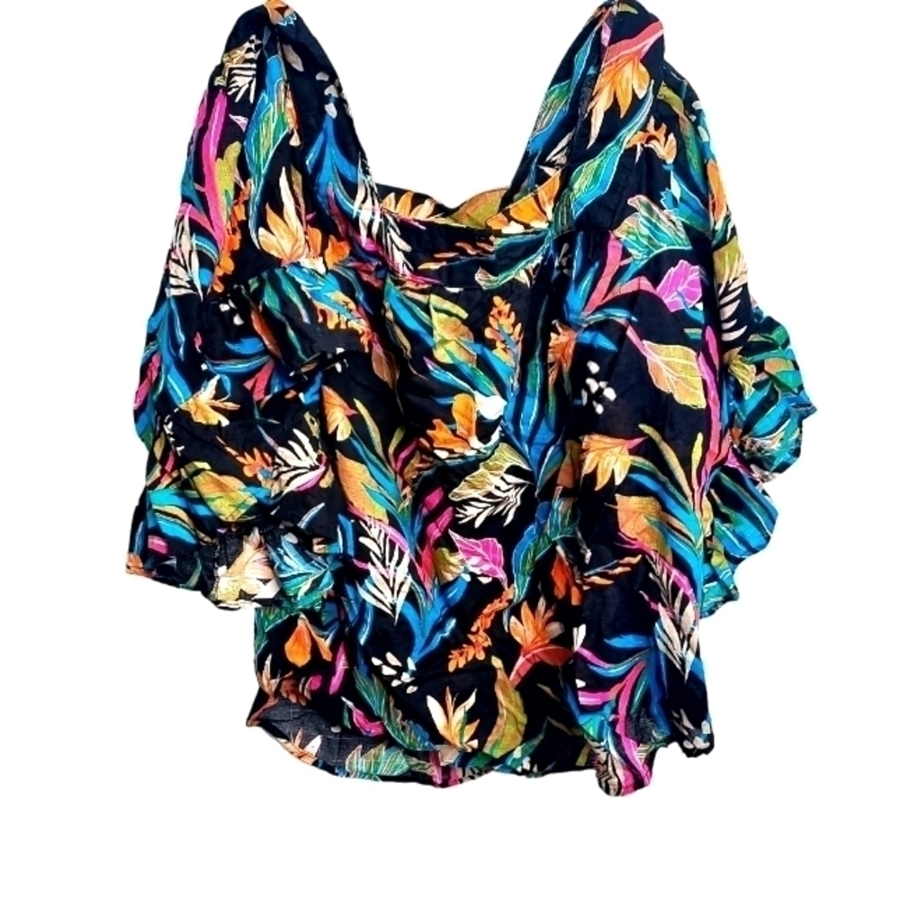 Terra & SKY BLACK TROPICAL TOP SIZE 14W